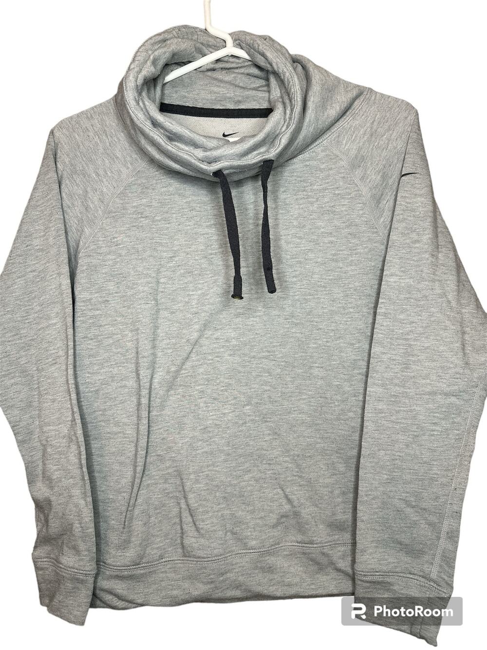 Nike Cowl Neck Drawstring Grey Black Long Sleeve Pullover Hoodie Size XS